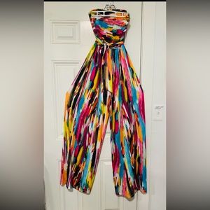 Boho Style Smocked Strapless Wide-leg Jumpsuit